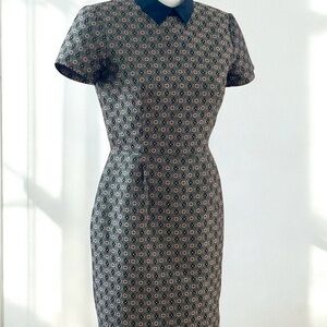 Club Monaco Brocade Geometric Print Dress with Silk Collar